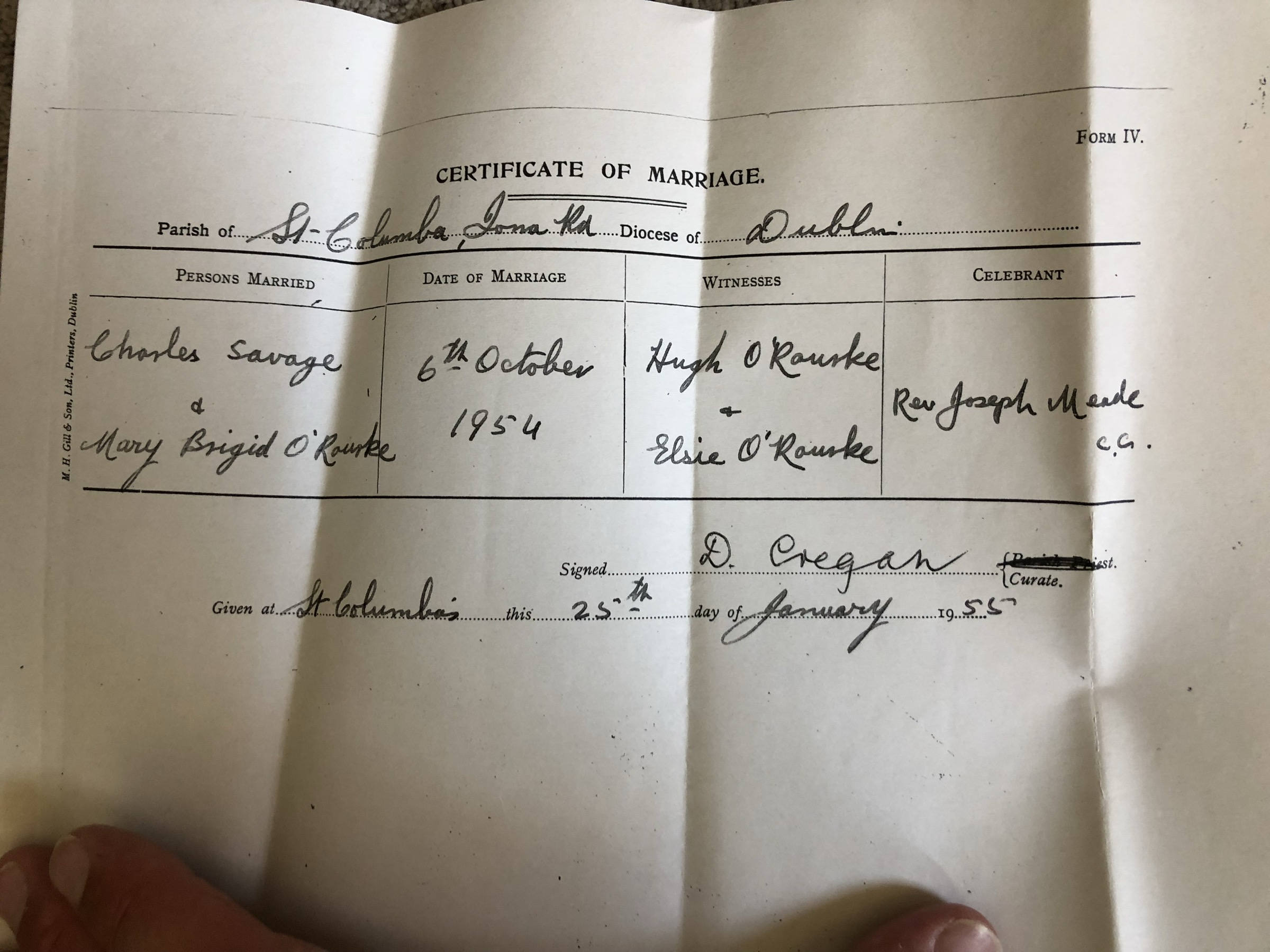 Catholic Marriage Certificate, Dublin 1954